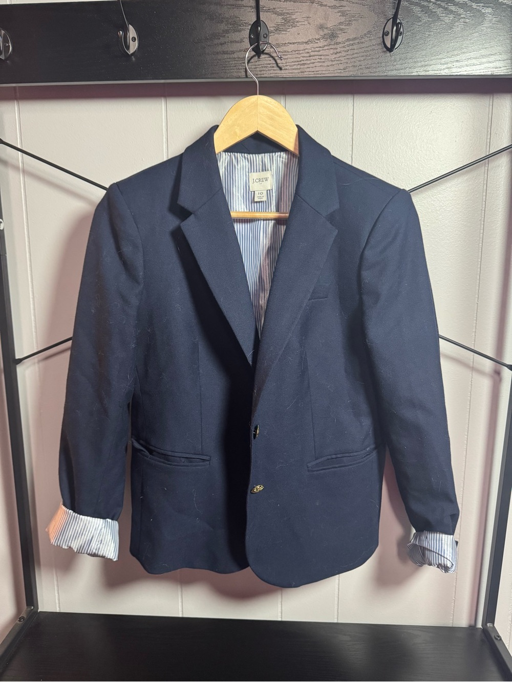 J. Crew Navy Blazer with Striped Lining